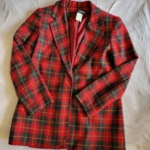 Vintage Tartan Plaid Red Wool Blazer
